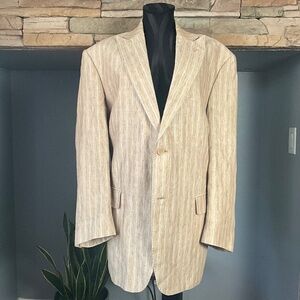 Milestone Preppy Linen Striped Blazer Academia Coastal Old Money Tan Blue 58 3XL